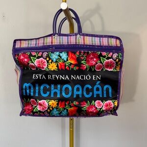 Michoacán Floral Tote Bag in Purple Mexican farmers market tote bag